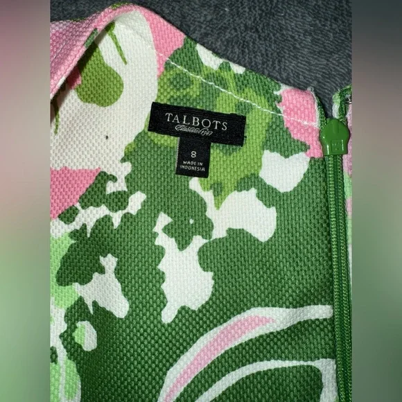 TALBOTS Cross Front Sleeveless Floral Linen Dress in Green & Pink Size 8 - Picture 4 of 6